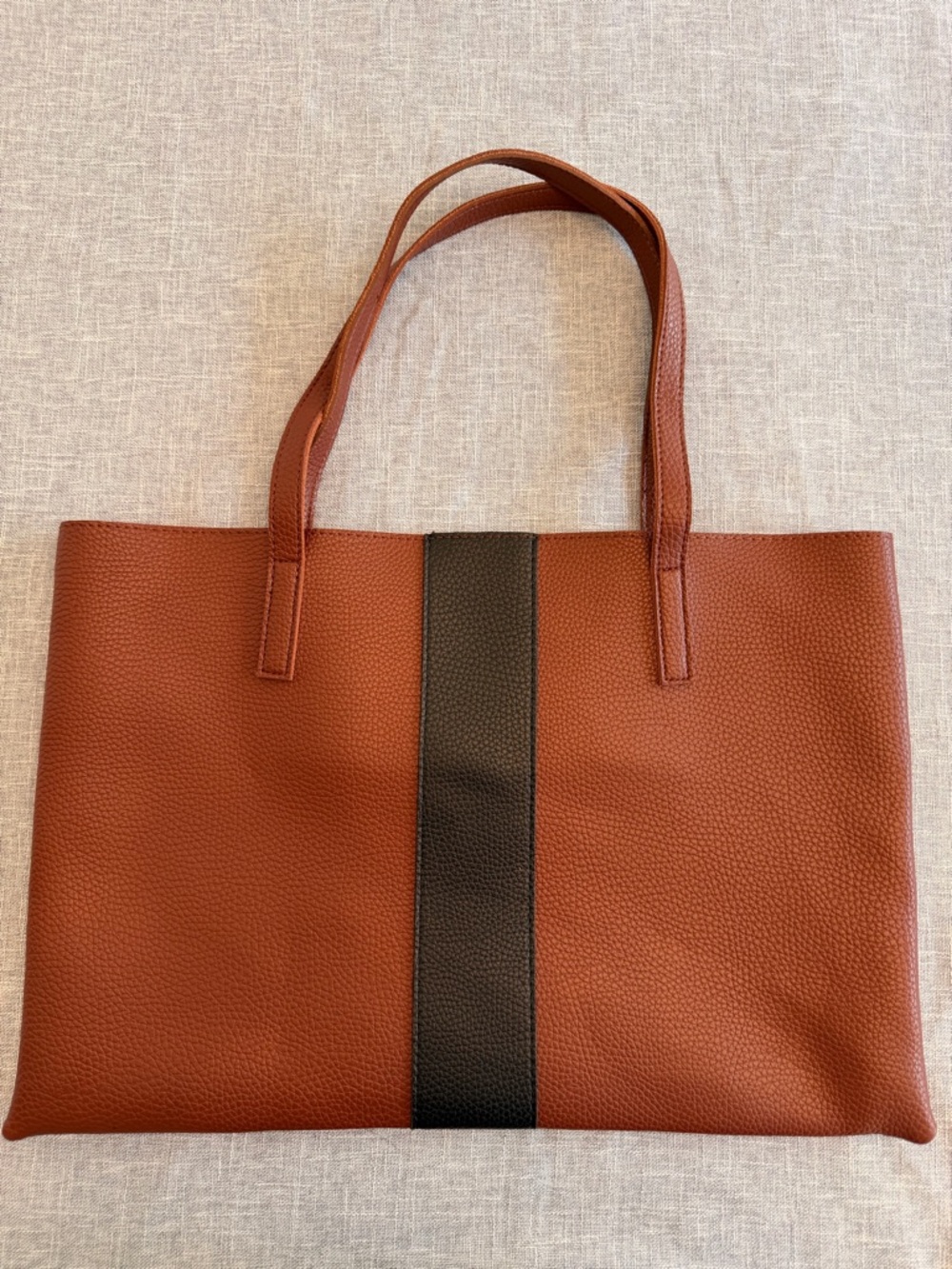 Vince Camuto Brown Black Striped Pebbled Vegan Leather Tote Bag Purse